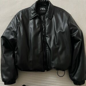 Zara Faux Leather Puffer Jacket
